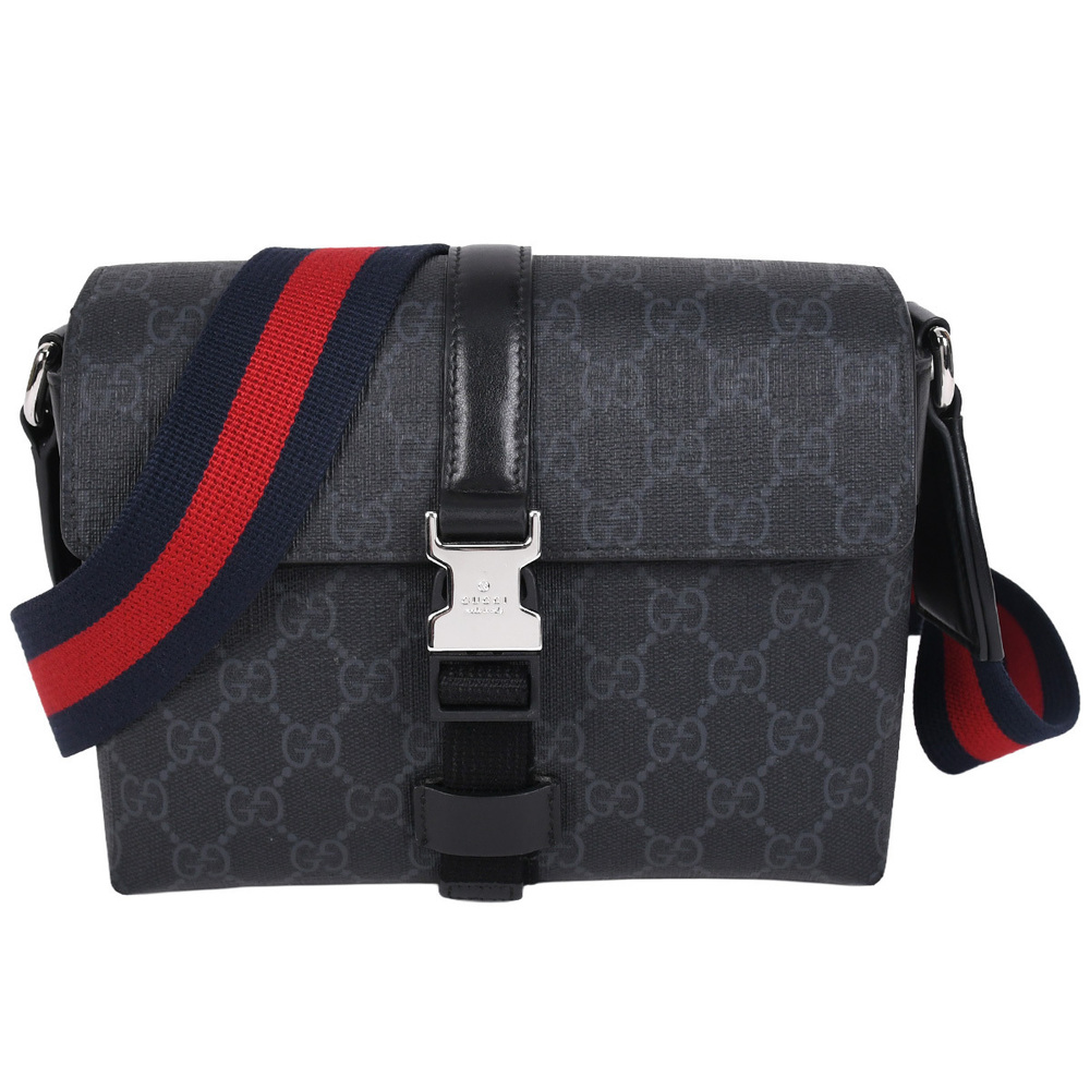 Gucci GG Supreme Bag Shoulder Crossbody Web Stripe Canvas Leather Black